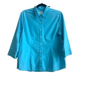 Talbots Size Medium Robbin's Egg Blue Collar Button Down Dress Casual Blouse